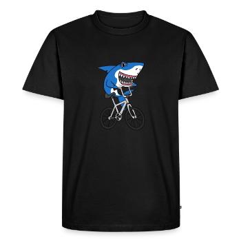 Shark Riding Bicycle T-Shirt Funny Cute Shark - Men's Premium Organic T-Shirt - black - Front - Nico (187cm)