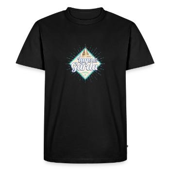 Lake Garda in Veneto Italy Retro Ship Vintage - Men's Premium Organic T-Shirt - black - Front - Nico (187cm)