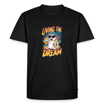 chat et biere, vivre un reve - humour - T-shirt Premium bio Homme - noir - Devant - Nico (187cm)