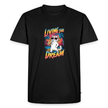 chat avec une biere à la plage - humour - T-shirt Premium bio Homme - noir - Devant - Nico (187cm)