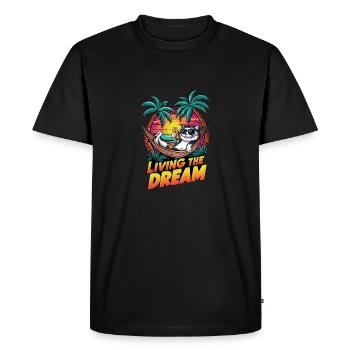 chat avec une biere à la plage - humour - T-shirt Premium bio Homme - noir - Devant - Nico (187cm)