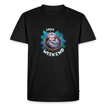 ENJOY WEEKEND - Men's Premium Organic T-Shirt - black - Front - Nico (187cm)