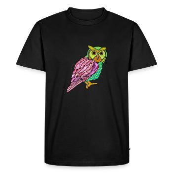 Colorful Owl Painted Art Nocturnal Bird Lover Cool - Men's Premium Organic T-Shirt - black - Front - Nico (187cm)