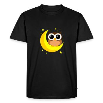 Hibou brun sur la lune dessin animé oiseaux de proie amant cool - T-shirt Premium bio Homme - noir - Devant - Nico (187cm)