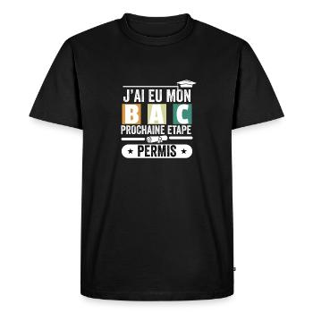 Cadeau Baccalauréat Bachelier Bachelière Bac 2024 - T-shirt Premium bio Homme - noir - Devant - Nico (187cm)