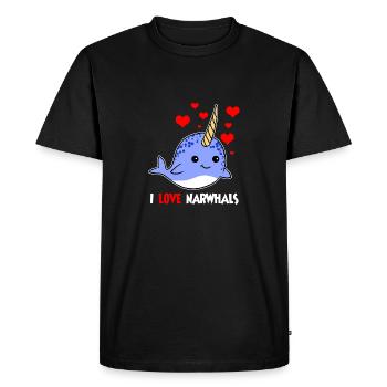 I Love Narwhals Hearts Unicorn Of The Sea Cute - Men's Premium Organic T-Shirt - black - Front - Nico (187cm)