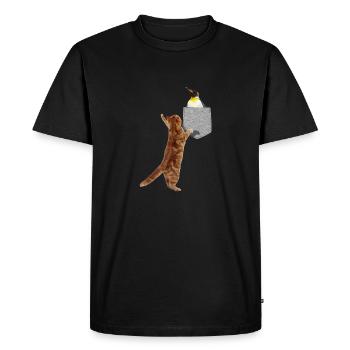 Chat Atteignant Le Pingouin Dans Une Fausse Poche Imprimée - T-shirt Premium bio Homme - noir - Devant - Nico (187cm)