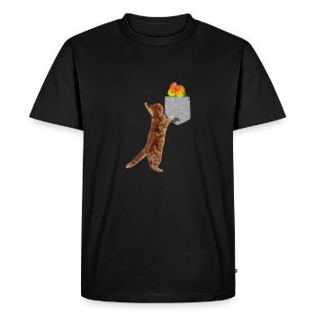 Chat Atteignant Les Tourtereaux Dans Une Fausse Poche Imprimée - T-shirt Premium bio Homme - noir - Devant - Nico (187cm)