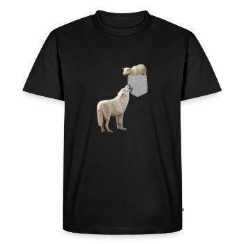 Loup atteignant des moutons dans votre fausse poche drôle - T-shirt Premium bio Homme - noir - Devant - Nico (187cm)
