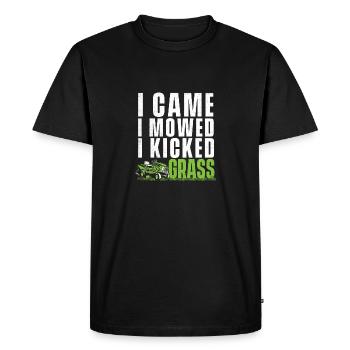 Je suis venu J’ai tondu J’ai donné un coup de pied Herbe - Tondeuse à gazon - T-shirt Premium bio Homme - noir - Devant - Nico (187cm)