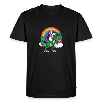 Einhorn Reiten Dinosaurier - Mythisches Tier Regenbogen - Männer Premium Bio T-Shirt - Schwarz - Vorne - Nico (187cm)