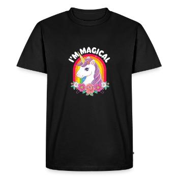 Je suis magique - Créature mystique licorne arc-en-ciel - T-shirt Premium bio Homme - noir - Devant - Nico (187cm)