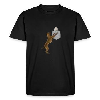 Chien atteignant le chat dans une fausse poche Animal drôle - T-shirt Premium bio Homme - noir - Devant - Nico (187cm)