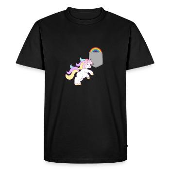 Licorne atteignant l’arc-en-ciel dans votre fausse poche drôle - T-shirt Premium bio Homme - noir - Devant - Nico (187cm)