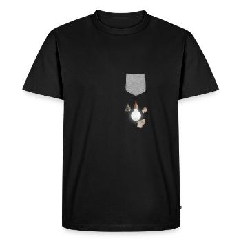 Moth Attracted To Light Bulb Hanging From Pocket - Men's Premium Organic T-Shirt - black - Front - Nico (187cm)