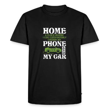 Home Je peux recharger mon téléphone et ma voiture électrique - T-shirt Premium bio Homme - noir - Devant - Nico (187cm)
