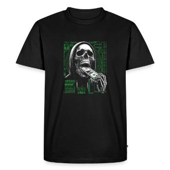 Hacker Skull Eating Dollar - Anarchy & Corruption - Men's Premium Organic T-Shirt - black - Front - Nico (187cm)