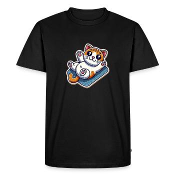 Cute kitty on a blanket wants belly rubs - Men's Premium Organic T-Shirt - black - Front - Nico (187cm)
