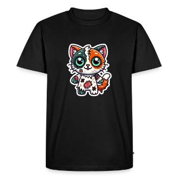 Cute Zombie Cat in Halloween costume - Orange cat - Men's Premium Organic T-Shirt - black - Front - Nico (187cm)