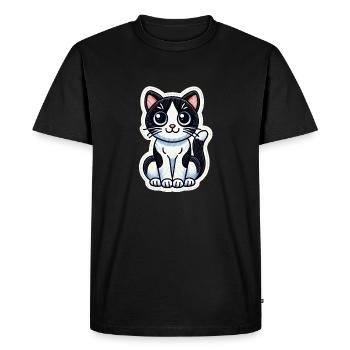 Cute Black & White Cat is sitting nicely / Patch - Men's Premium Organic T-Shirt - black - Front - Nico (187cm)