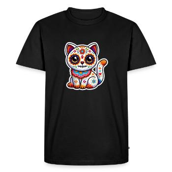 Cute Mexican Sugar Skull Cat in Halloween costume - Men's Premium Organic T-Shirt - black - Front - Nico (187cm)