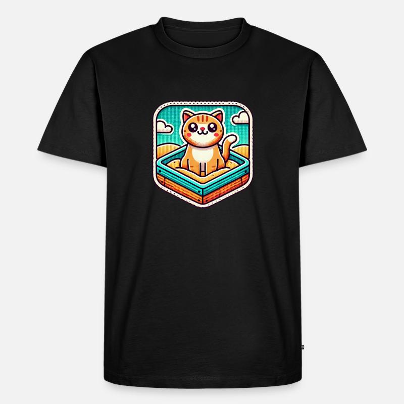 Süße Katze sitzt im Sandkasten - Männer Premium Bio T-Shirt - Schwarz