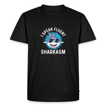 I Speak Fluent Sharkasm - Shark Lover Ocean - Men's Premium Organic T-Shirt - black - Front - Nico (187cm)