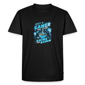 Joueur, amateur d’anime et fan de ramen - T-shirt Premium bio Homme - noir - Devant - Nico (187cm)
