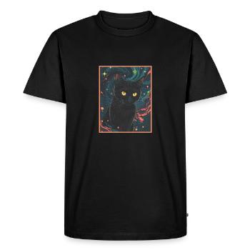 Cosmic Black Cat in the Stars - Men's Premium Organic T-Shirt - black - Front - Nico (187cm)