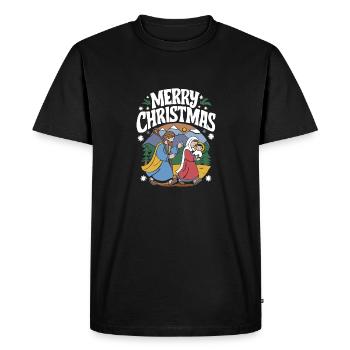 Joyeux Noël Idée Cadeau Famille Sainte - T-shirt Premium bio Homme - noir - Devant - Nico (187cm)