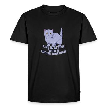 Vivre c’est mieux avec un propriétaire de chat britannique à poil court - T-shirt Premium bio Homme - noir - Devant - Nico (187cm)