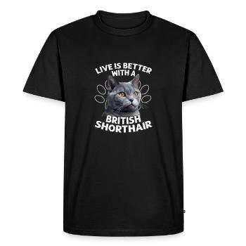Vivre c’est mieux avec un chaton British Shorthair Own - T-shirt Premium bio Homme - noir - Devant - Nico (187cm)