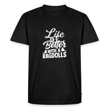 Vivre c’est mieux avec un chat propriétaire de chaton Ragdolls - T-shirt Premium bio Homme - noir - Devant - Nico (187cm)