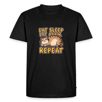 chat mange mange encore et dort - humour chaton - T-shirt Premium bio Homme - noir - Devant - Nico (187cm)