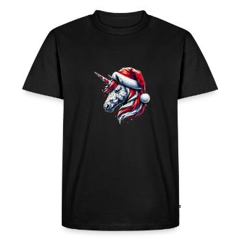 Polygon Art - Licorne avec chapeau de Père Noël - T-shirt Premium bio Homme - noir - Devant - Nico (187cm)