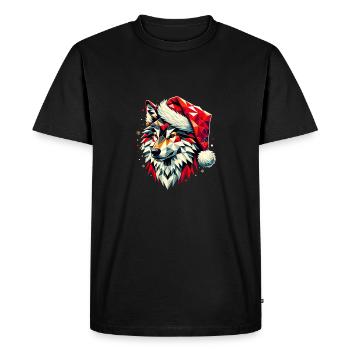 Polygone Art Loup Portant Chapeau Père Noël Original - T-shirt Premium bio Homme - noir - Devant - Nico (187cm)