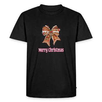 Noeud en pain d’épice avec lettrage Joyeux Noël - T-shirt Premium bio Homme - noir - Devant - Nico (187cm)