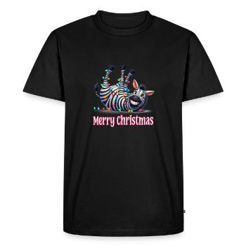 Zèbre mignon avec des guirlandes lumineuses Joyeux Noël - T-shirt Premium bio Homme - noir - Devant - Nico (187cm)