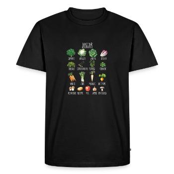 Janvier Collage de légumes et de fruits de saison - T-shirt Premium bio Homme - noir - Devant - Nico (187cm)
