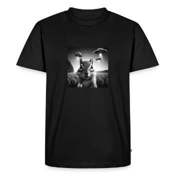 Chipmunk Funny Graphic Selfie with UFOs Weird Alie - Men's Premium Organic T-Shirt - black - Front - Nico (187cm)