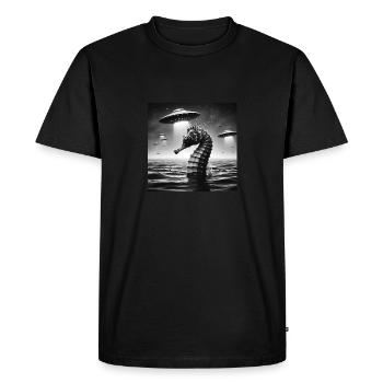 Hippocampe Mutant Selfie graphique drôle avec OVNI Wei - T-shirt Premium bio Homme - noir - Devant - Nico (187cm)