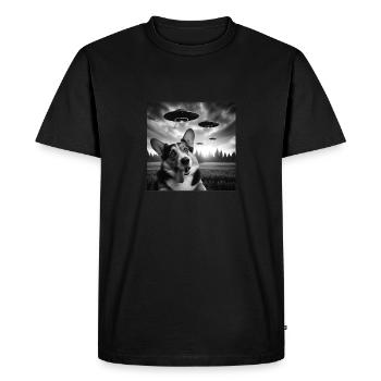 Pembroke Welsh Corgi Funny Selfie avec des OVNI Bizarre - T-shirt Premium bio Homme - noir - Devant - Nico (187cm)