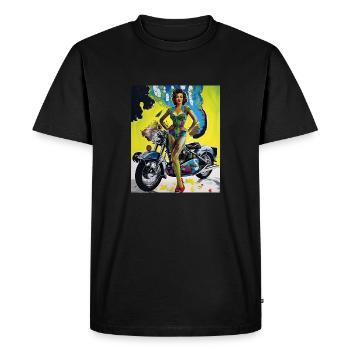 Pin-Up rétro avec design de moto - T-shirt Premium bio Homme - noir - Devant - Nico (187cm)