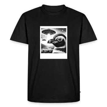 Penguin Sci-Fi Funny Graphic Selfie with UFOs Weir - Men's Premium Organic T-Shirt - black - Front - Nico (187cm)
