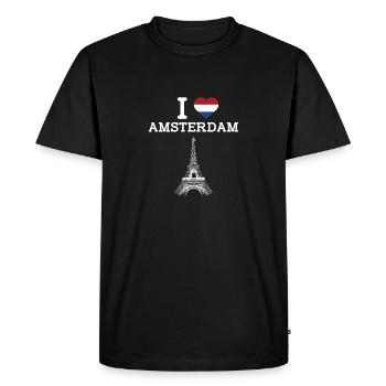 I Love Amsterdam Cool Netherland Flag Eiffel Tower - Men's Premium Organic T-Shirt - black - Front - Nico (187cm)