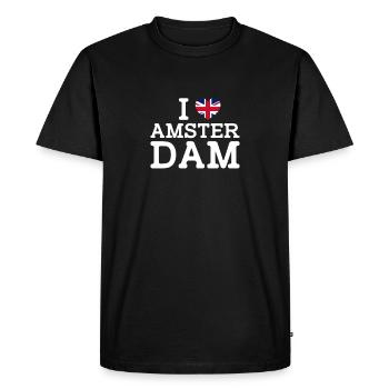 J’aime Amsterdam Royaume-Uni Coeur Drapeau Royaume-Uni Jeu de mots - T-shirt Premium bio Homme - noir - Devant - Nico (187cm)