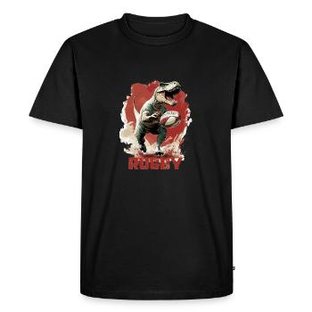 Rugby Dino T Rex Dinosaure - T-shirt Premium bio Homme - noir - Devant - Nico (187cm)