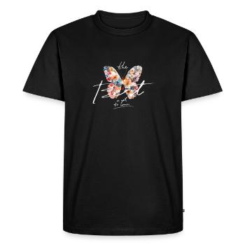 Citation de papillon floral inspirante - T-shirt Premium bio Homme - noir - Devant - Nico (187cm)