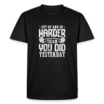 Entraînez-vous plus fort qu’hier - T-shirt Premium bio Homme - noir - Devant - Nico (187cm)