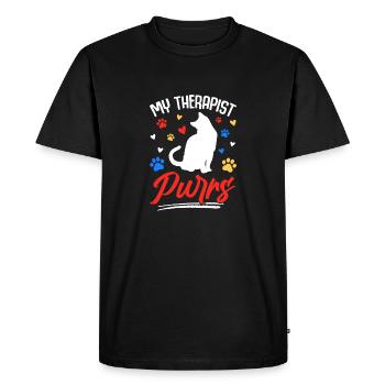 My Therapist ronronne – Motif de chat amusant - T-shirt Premium bio Homme - noir - Devant - Nico (187cm)
